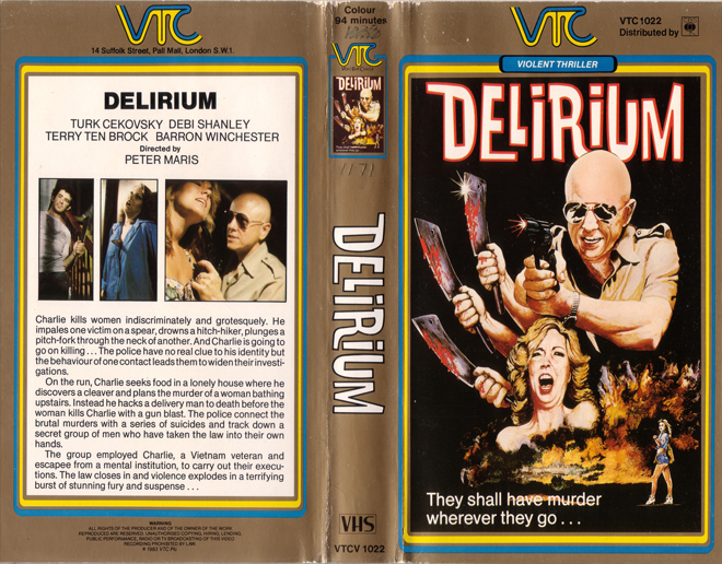 DELIRIUM UK VHS PRE CERT COVER 2 VHS COVER